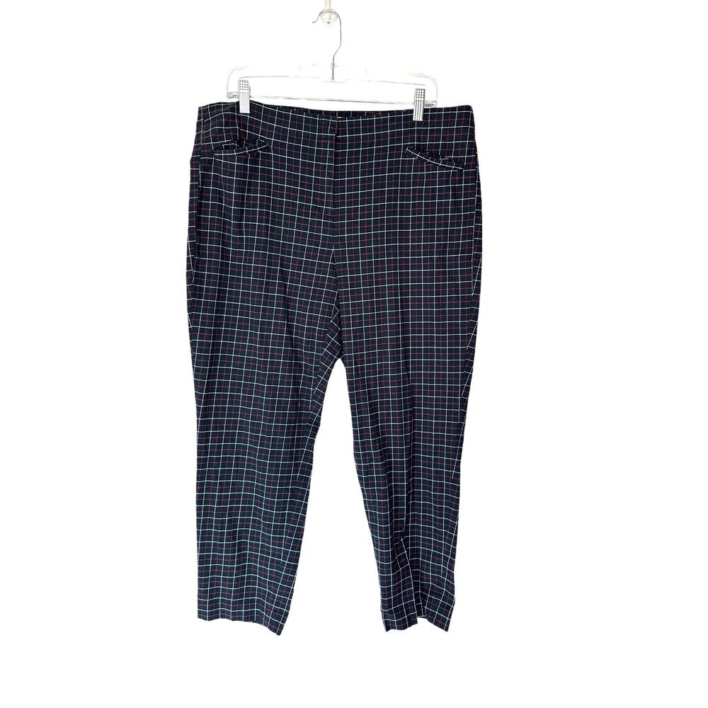 J. Jill Blue Red White Plaid Business Career Work‎ Cropped Dress Pants Size 14